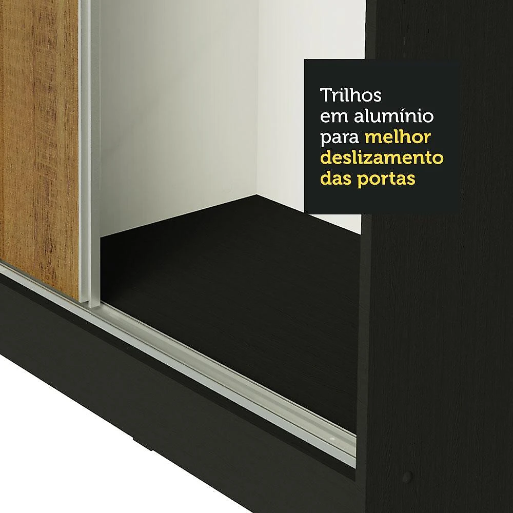 Guarda roupa casal 100% mdf madesa royale 3 portas de correr - preto/rustic