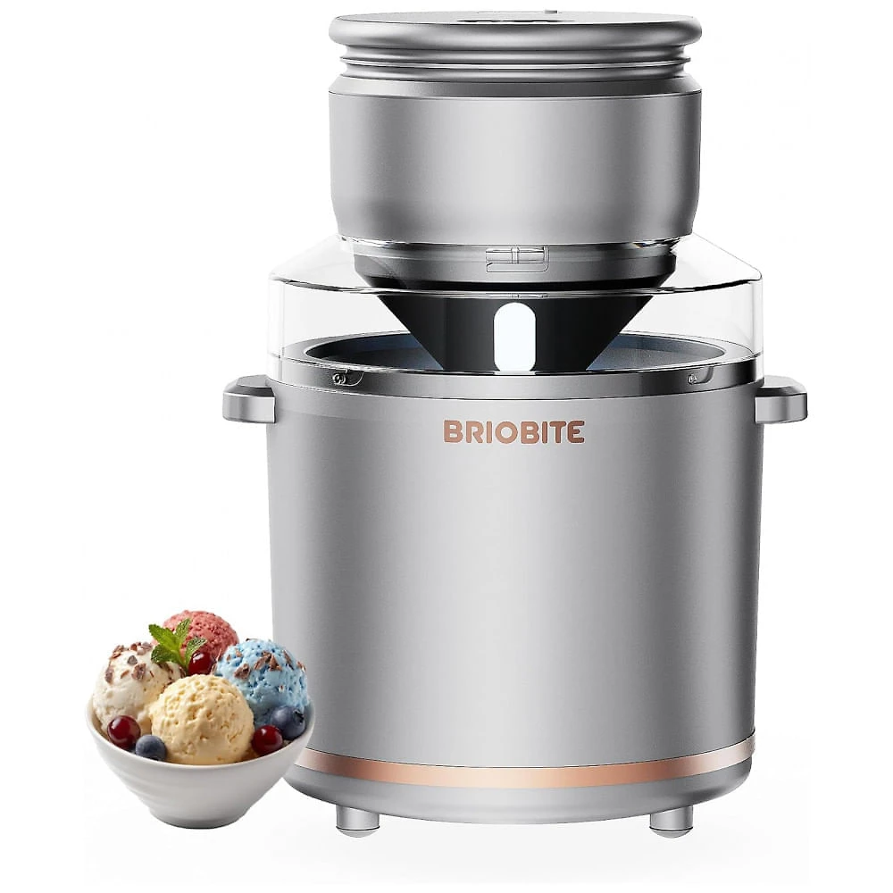 Máquina de Sorvete Elétrica de 1,04 Litros para Gelato, Milkshakes e Sorbet BRIOBITE - Perfeita para 23 Porções, Recarregável via USBC