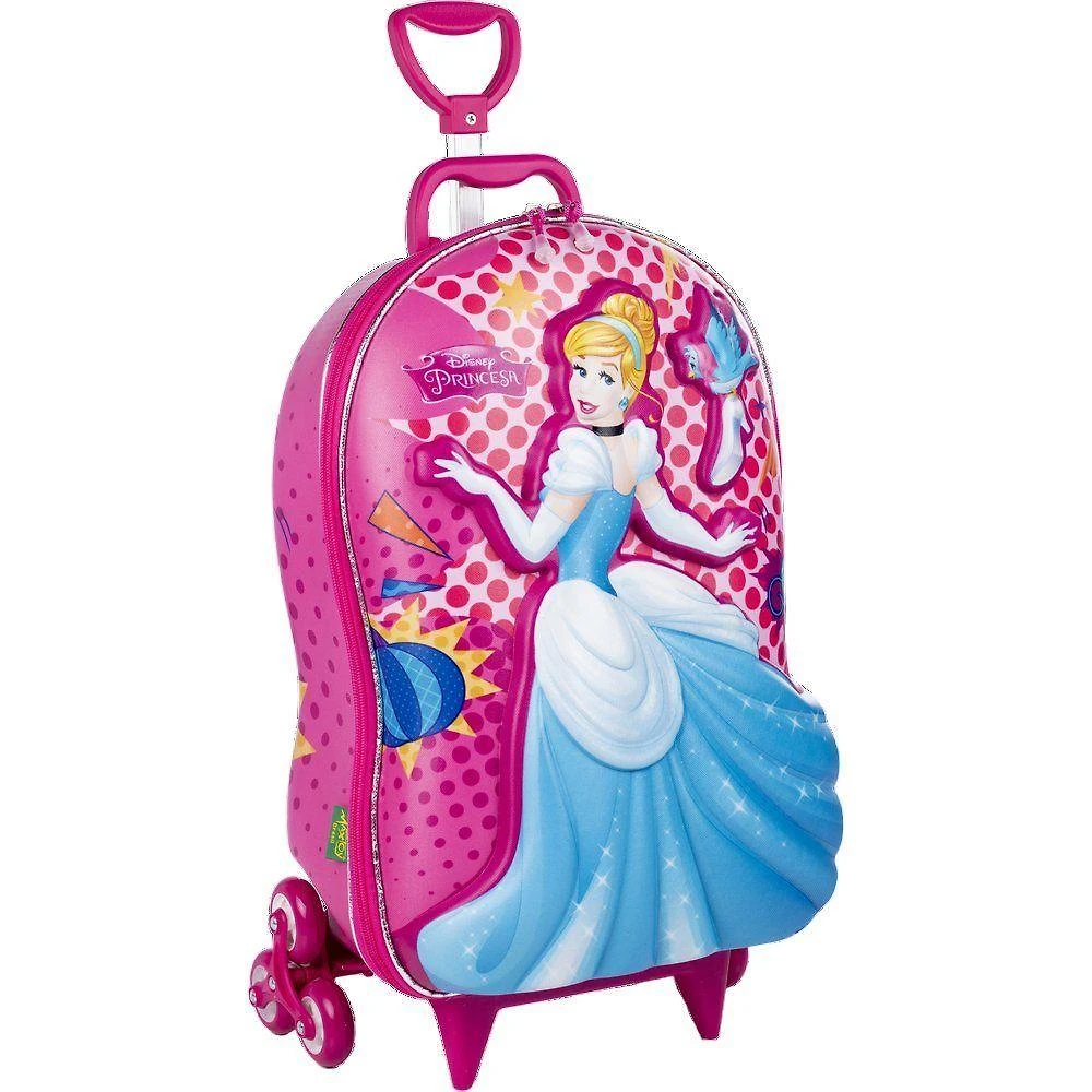 Mala Infantil 20L com Rodinhas 2 Rodas Princesa Cinderela 3D Rosa