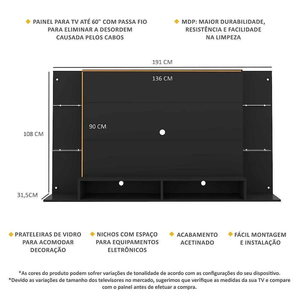 Miniatura Painel para TV até 60" Multimóveis Nairóbi FG2739 Preto