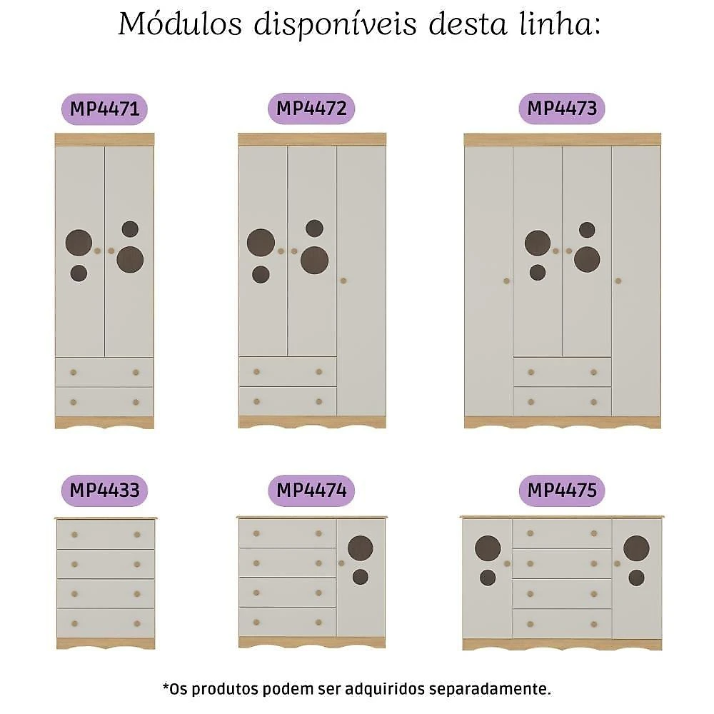Quarto De Bebê Completo Com Berço Americano 3 Em 1 Sonho Multimóveis MP4627 Madeirado-off White