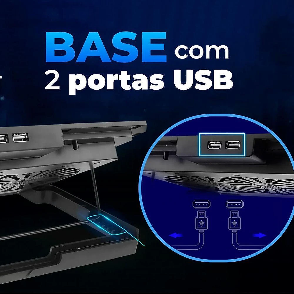 Suporte para Notebook Base Refrigerada 2 Coolers Altura Ajustável com Ventiladores LED Azul B-Max