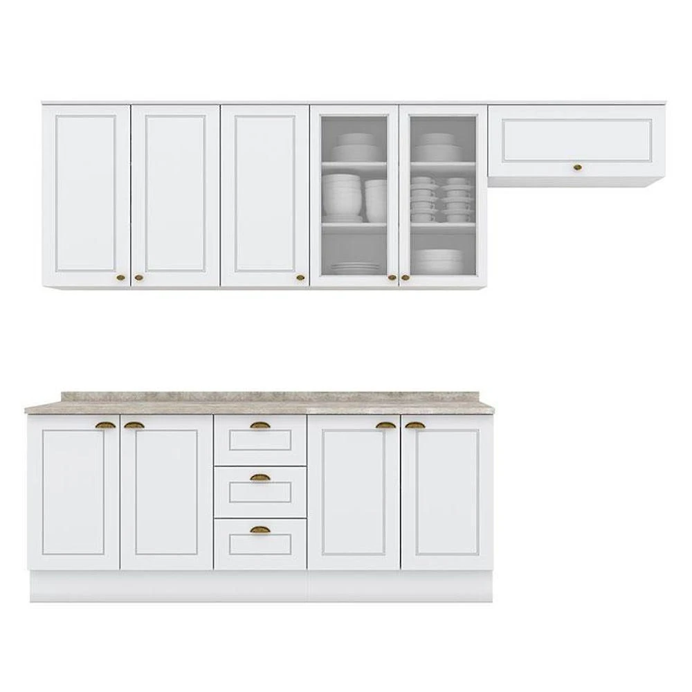 Cozinha Modulada Nova York 6 Peças Branco Hp Com Tampo Calcare - Henn