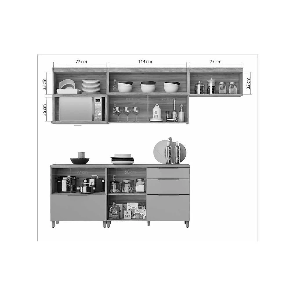 Armário De Cozinha Modulado Completa Marquesa 5 Peças Nature/verde - Nesher