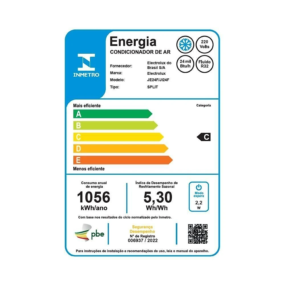106CM Ar Condicionado Split Hi Wall Electrolux Inverter 24000 BTUS Frio 220V JI24F JE24F