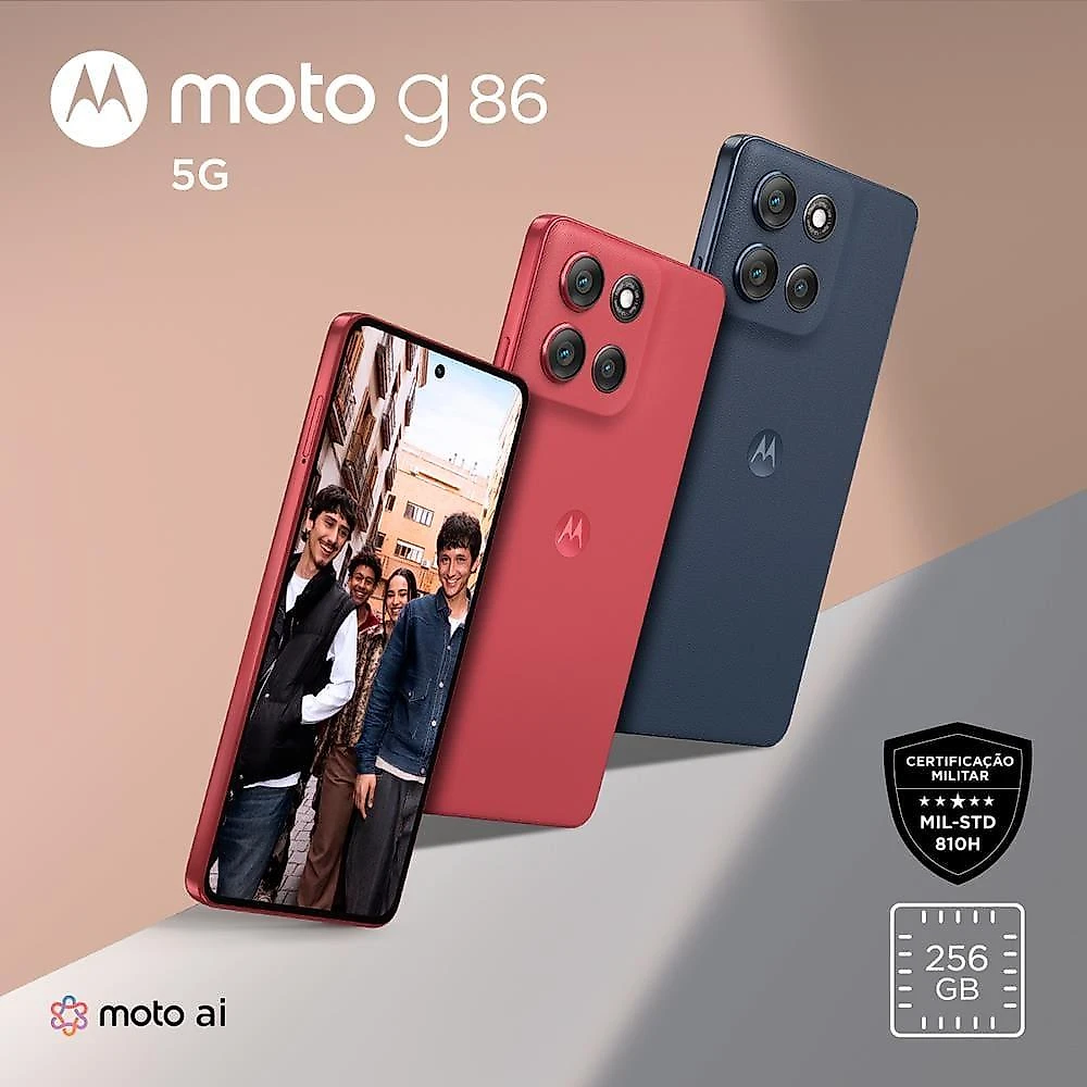 Smartphone motorola moto g86 5g tela 6.7" poled 256gb 8gb ram câmera 50mp 4k ip69 desbloqueado grafite