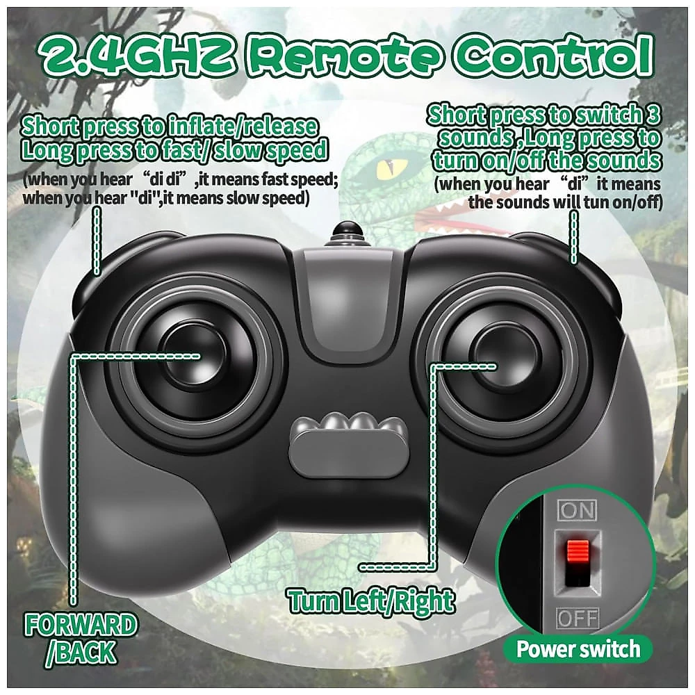Brinquedo Inflável de Dinossauro com Controle Remoto 2.4GHz para Crianças, Dinossauro Elétrico com Rotação 360º, Avanço e Recuo, Jovow