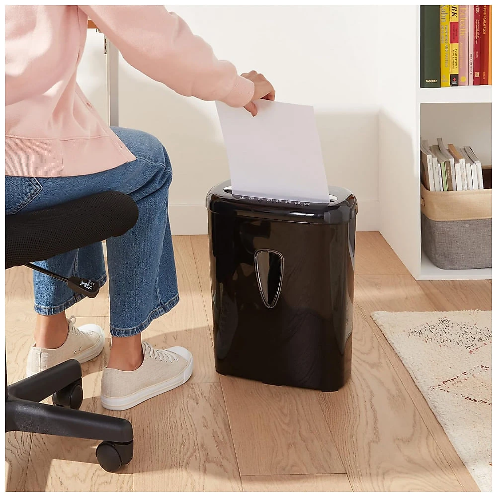 Triturador de Papel e Cartão de Crédito 6 Folhas, Microcortado de Alta segurança, 110V, AMZ, Preto