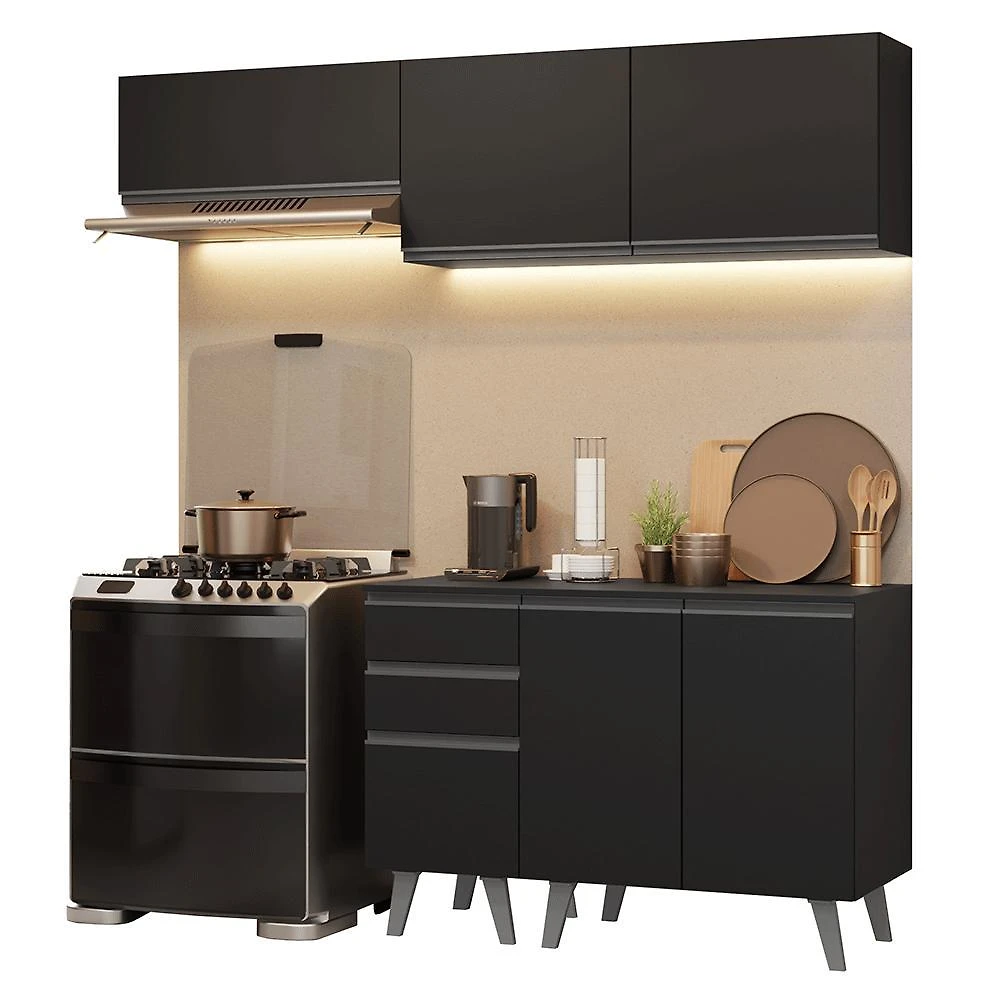 Armário de cozinha compacta 200 cm preto nice madesa 06