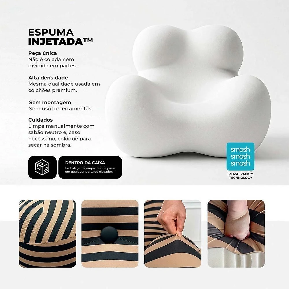 Poltrona Vortex Com Puff Listrada Design Orgânico Statement Compacto Na Caixa - King House
