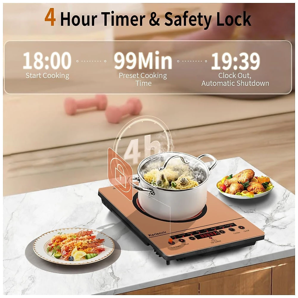 Cooktop Elétrico Portátil de 1 Boca, Fogão Elétrico 110V com Plugue, Touch Screen com Trava de Segurança, Timer, 9 Níveis de Potência.Karienvir