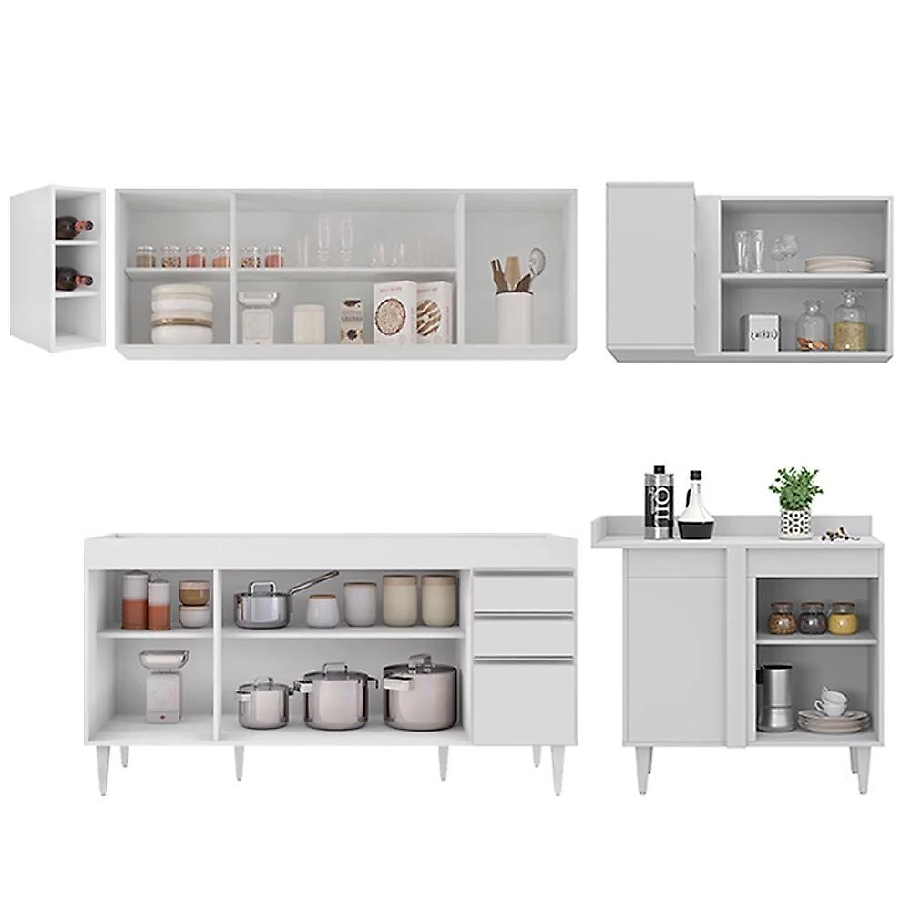 Armário De Cozinha Modulado De Canto Esquerdo 5 Peças Cp52 Balcão Sem Tampo Branco - Lumil