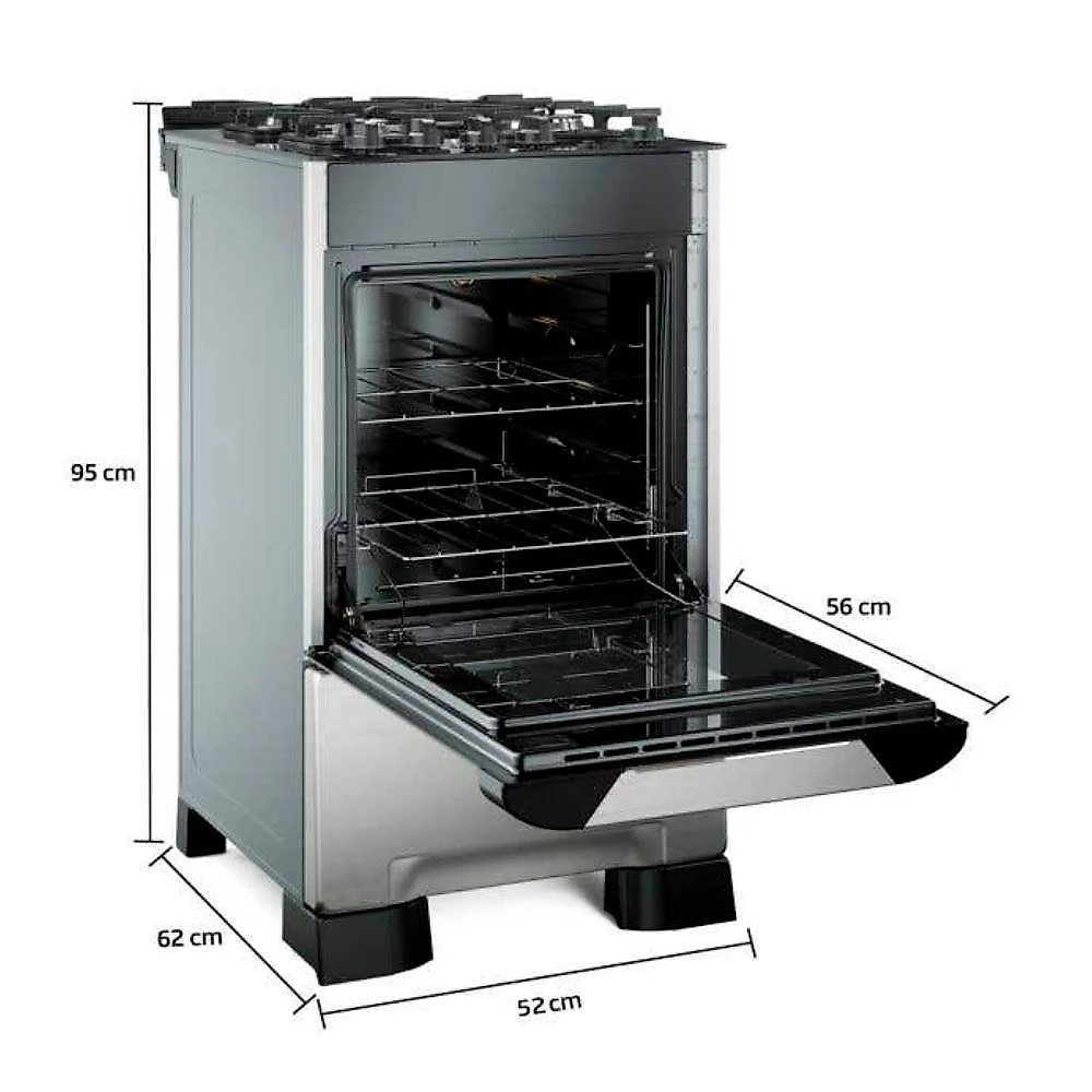 Fogão Mueller 4 Bocas Decorato Vetro Inox Com Mesa De Vidro Inox Bivolt