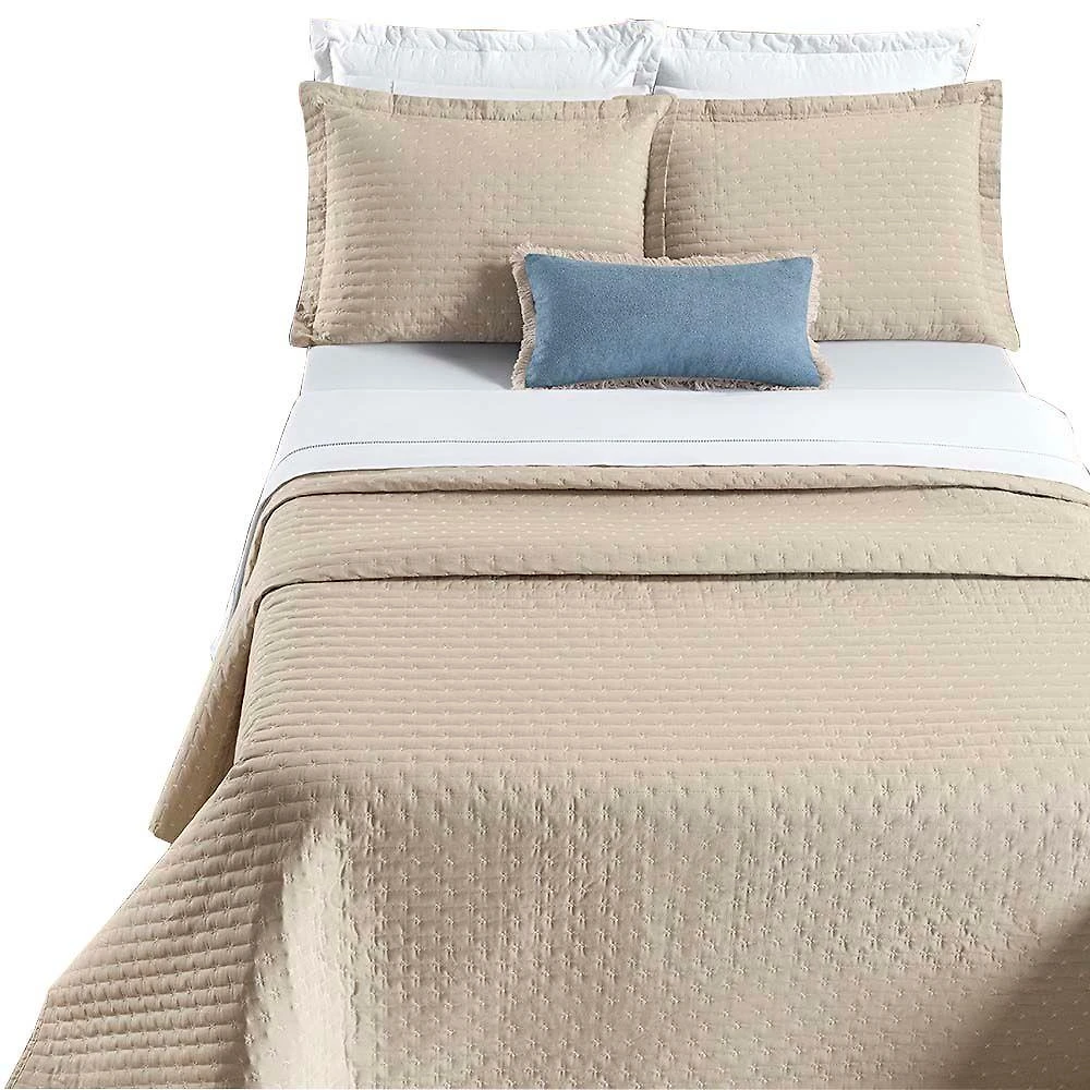 Kit Cobre Leito Colcha Quality Queen 3 Peças Percale 200 Fios Bordado - Cáqui