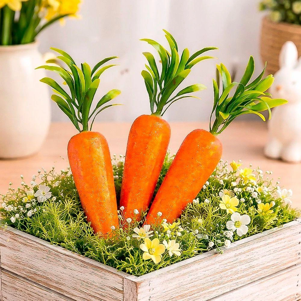 Enfeite Cenoura Cenourinhas Com Gliter Páscoa 20cm Kit 8pçs