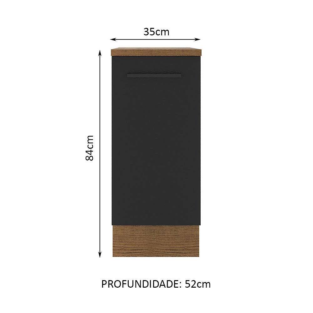 Balcão armário de cozinha 35 cm 1 porta rustic/preto agata madesa