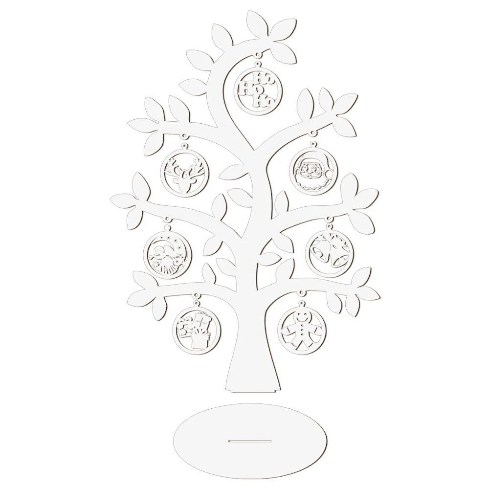 Árvore Branca Com Bolinhas De Natal 28cmx40cm - Cria Arte Laser Branco