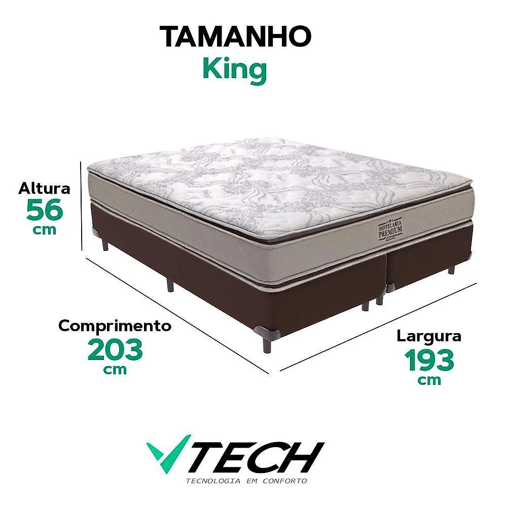 Cama Box com Colchão King Four Season Pillow Top Molas Ensacadas Marrom Vtech