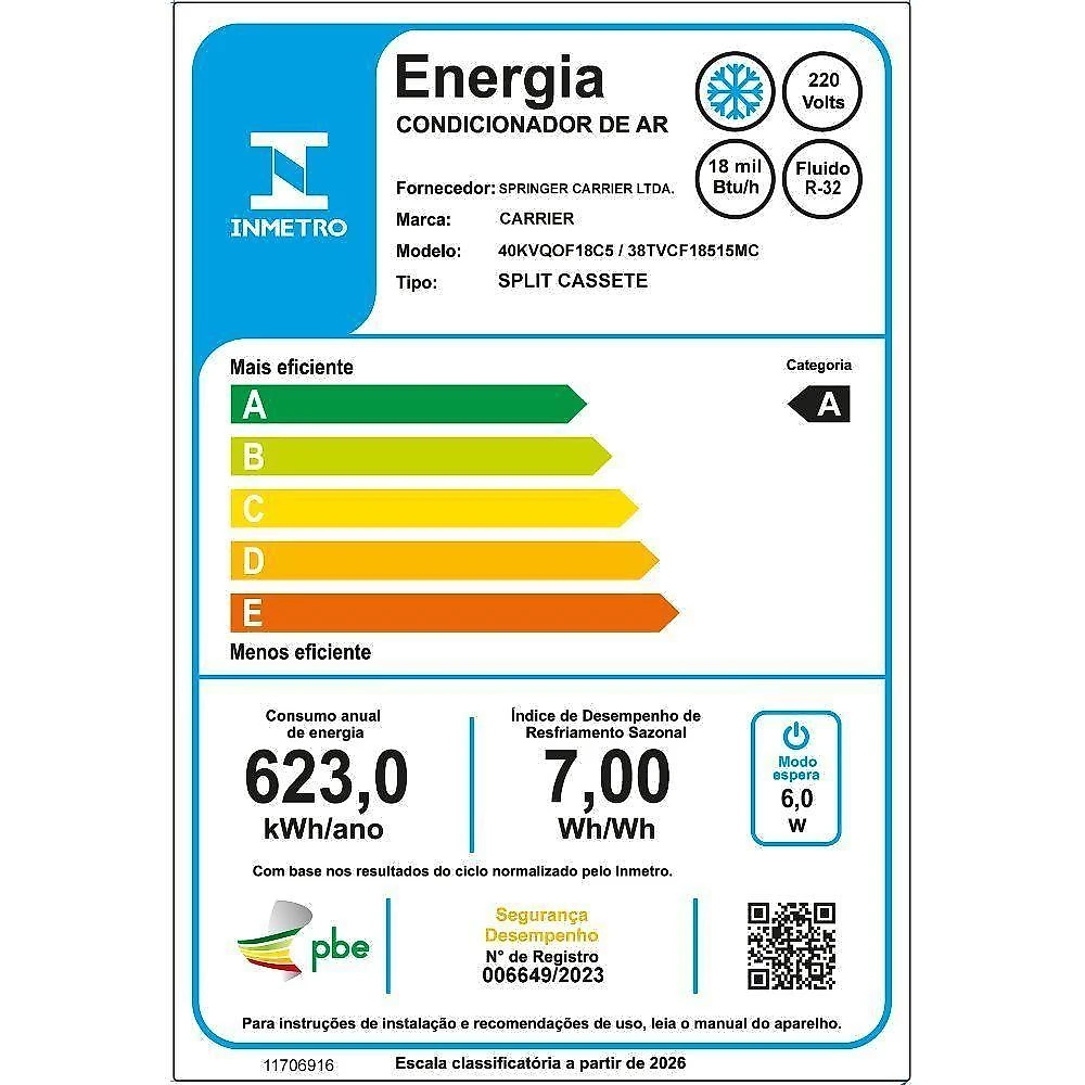 Ar condicionado split cassete 1 via carrier 18000 btus frio inverter 220v r32 (38tvcf18515mc)