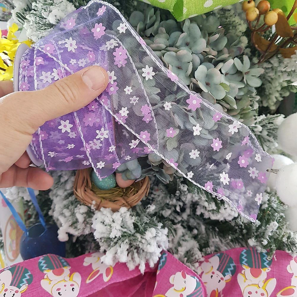 Fita Aramada Voal Lilás Com Mini Flores Comp 9.14m