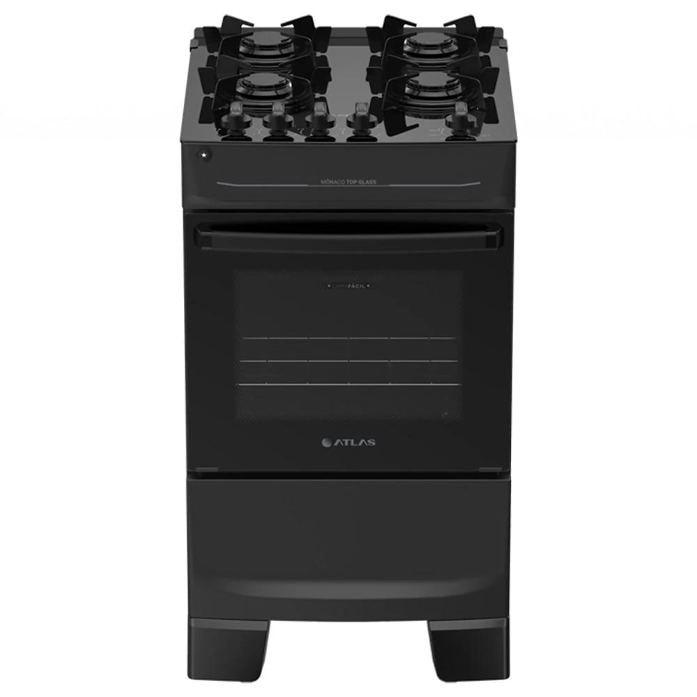 Fogão 4 Bocas Atlas Mônaco Top Glass com Mesa de Vidro - Preto