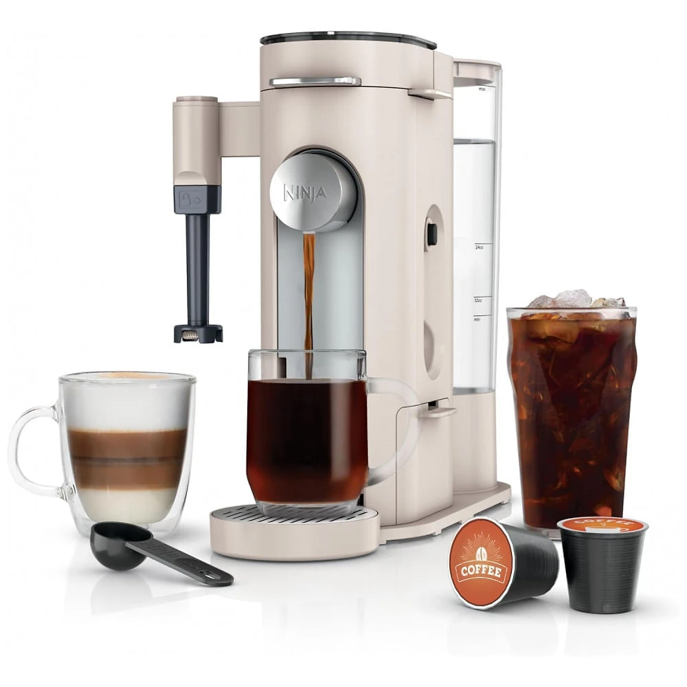 Máquina de Café Ninja Pods e Grounds Individual XL Compatível K-Cup 4 Estilos Reservatório 2 L Frother Integrado Tamanhos 177-710 mL Pedra PB055AST