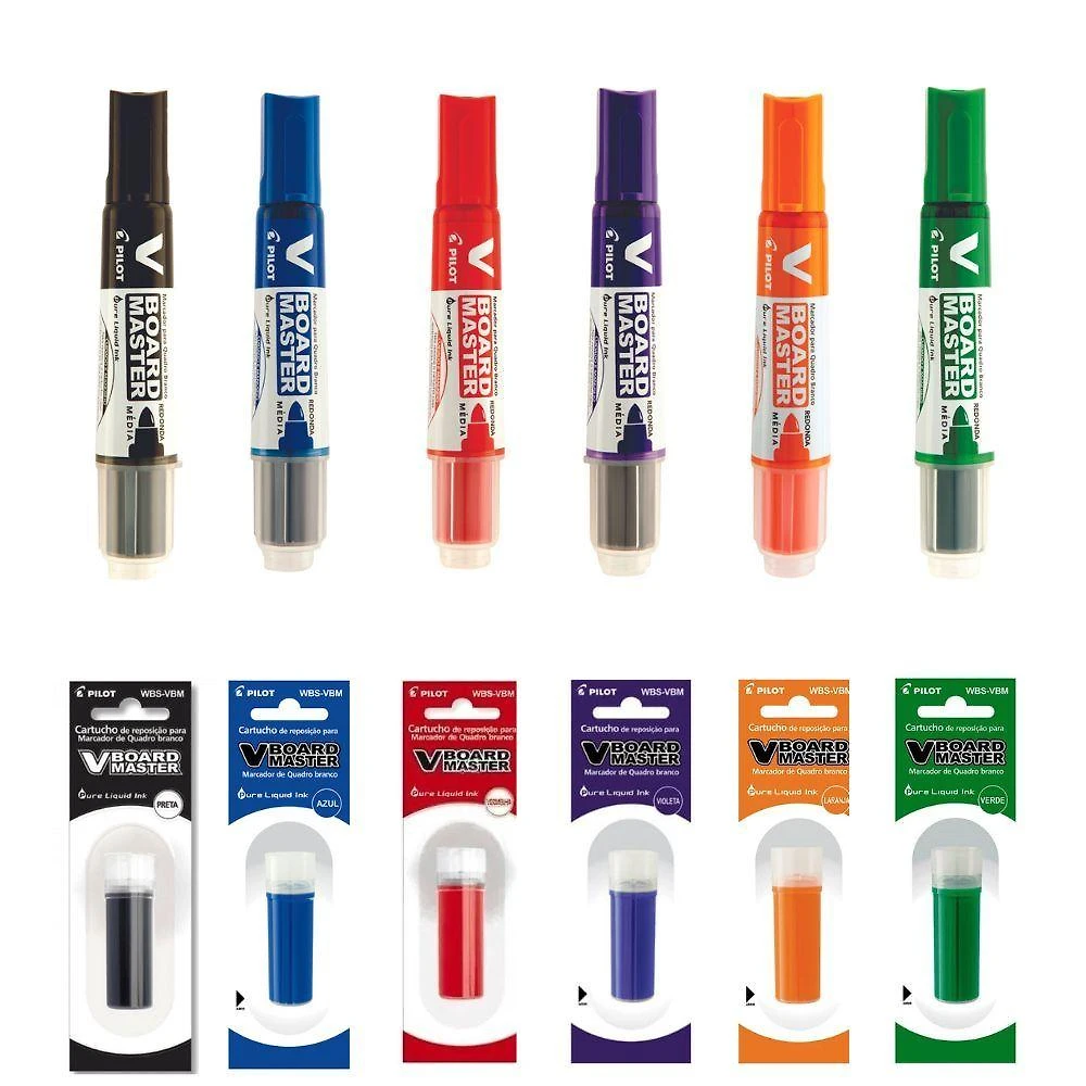 Kit de Pincéis para Quadro Branco V-Board Master Preto com 6 Refis Pilot