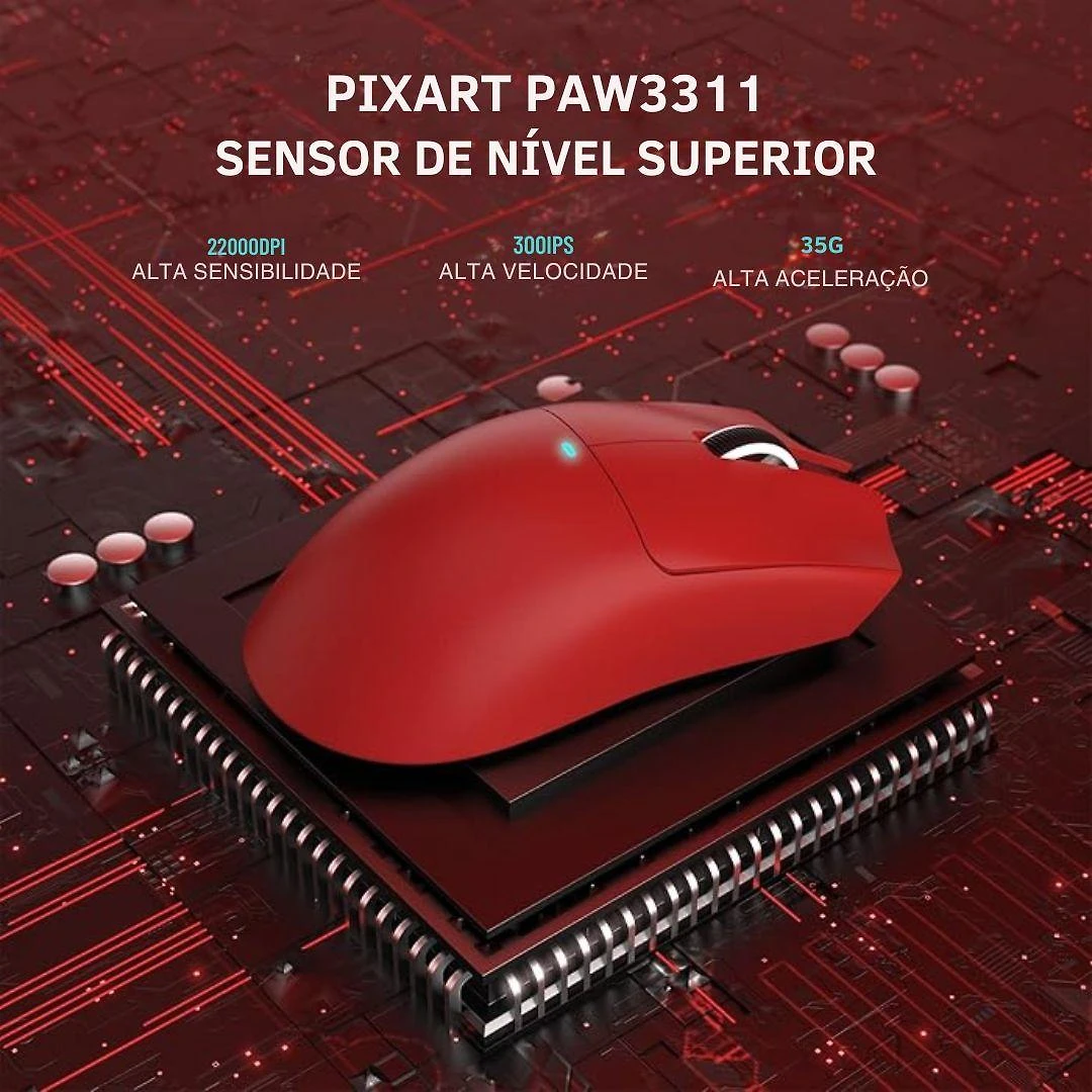 Mouse Gamer Attack Shark X11, Red, 22000Dpi, Rgb, Tri-Mode