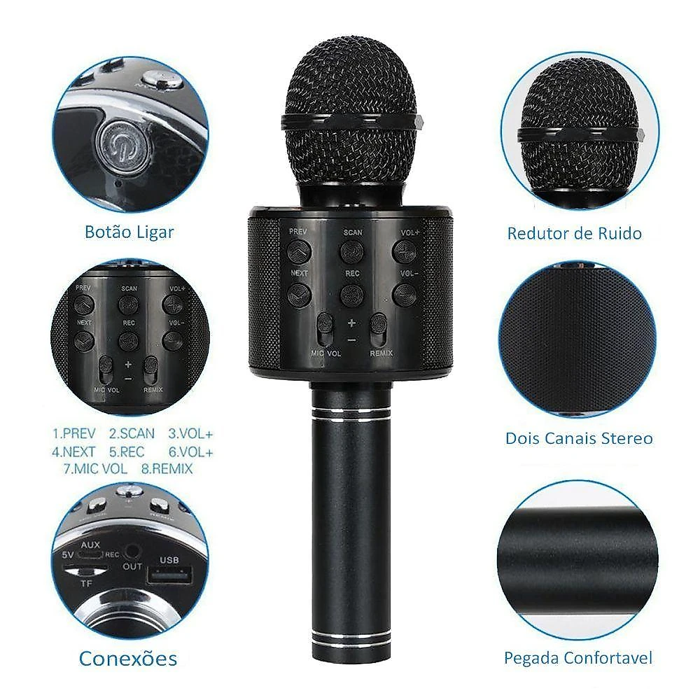 Microfone Bluetooth Wster Ws-858 Sem Fio Karaokê Handheld Al