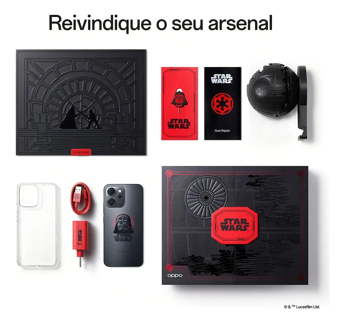 Smartphone OPPO Reno 14F 5G Dark Side 256GB 24GB RAM (12GB + 12GB RAM Virtual ) Bateria 6000 mAh Câmera AI 50MP NFC IP69 Preto