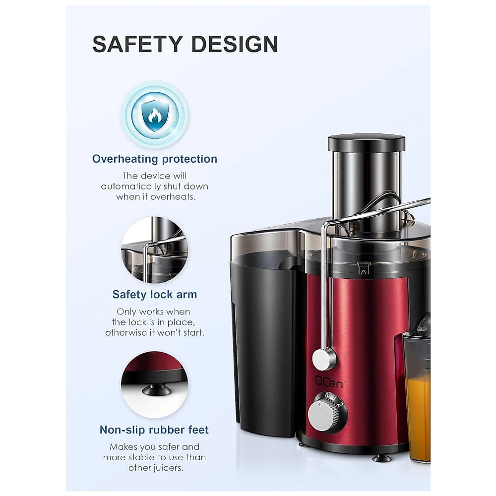 Extrator de sucos, Centrífuga de 800W com Boca de Alimentação Larga para Frutas e Vegetais, Fácil de Limpar, Aço Inoxidável, QCen