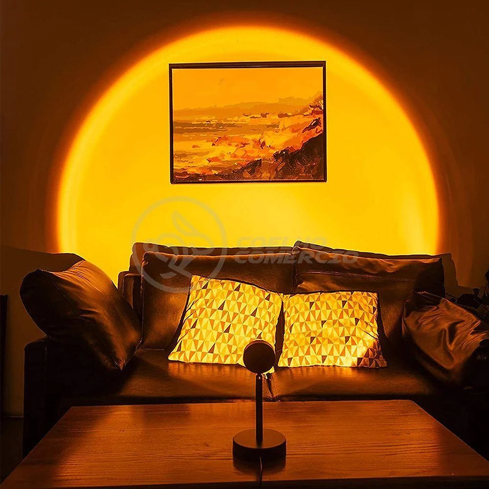 Luminária Projetor Mini Ring Light Sunset Pôr do Sol com Luz Circular Colorida Amarelo Smart Tech