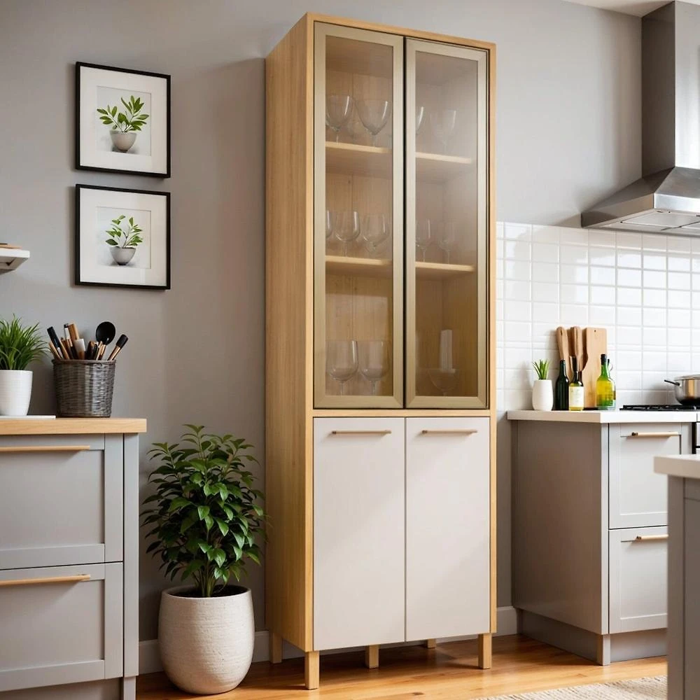 Paneleiro de Cozinha com 4 Portas e Vidro Reflecta Nobre Cinamomo/Off White
