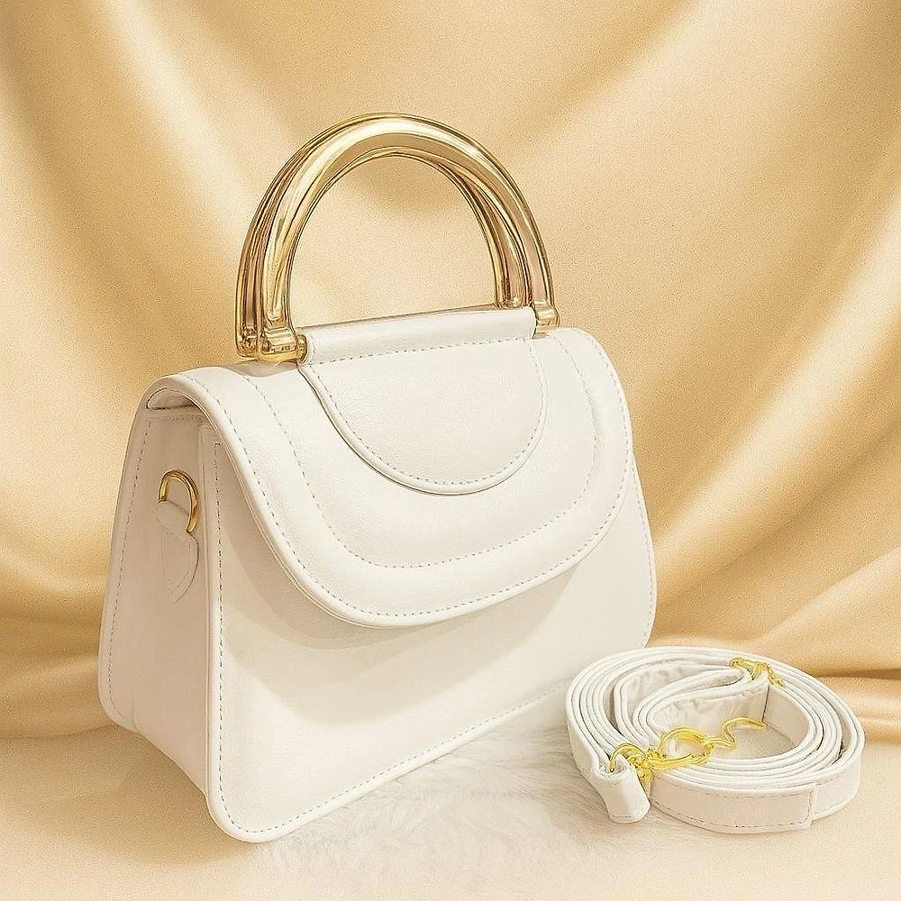 Bolsa Feminina Julia OEM Elegante com Alca de Ferragem Plastico e Alca Transversal Branco
