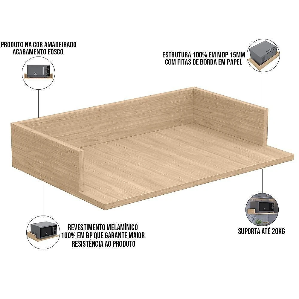 Kit 03 Suportes Suspensos Para Micro-ondas Forno 60x40 Cm Class L03 Amadeirado