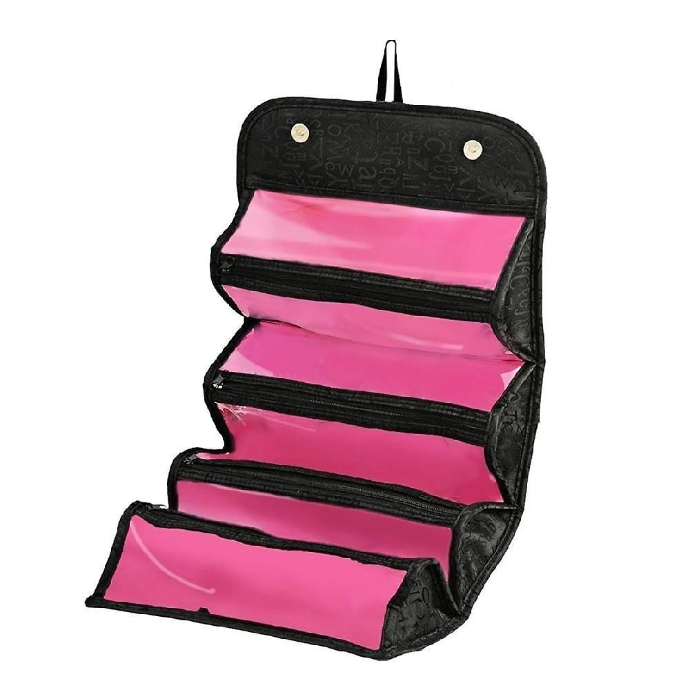 Necessaire de Viagem Yeet Organizador Poliéster 25x12x10cm Preta com Rosa