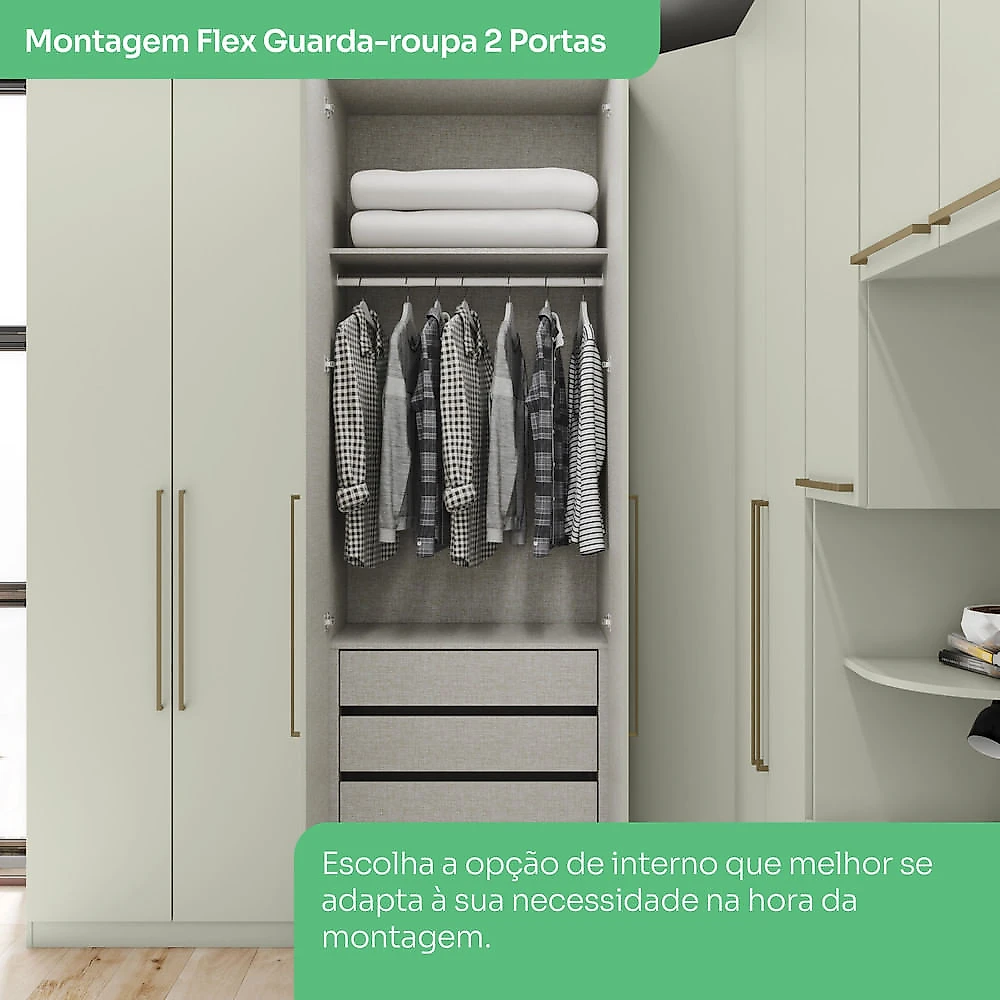 Guarda Roupa Modulado De Canto 5 Portas 3 Gavetas Bellagio Casa 812 Areia HP