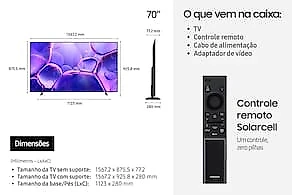 Smart TV 70" 4K UHD Samsung UN70U8500 Crystal Gaming Hub