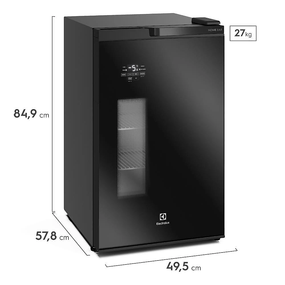 Cervejeira home bar electrolux eb100 frost free 100l porta de vidro preta 110