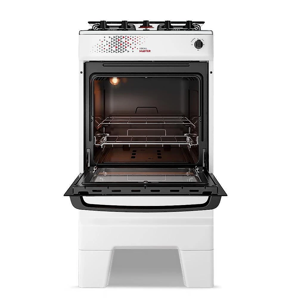 Fogão A Gás Mesa Inox Tampa De Vidro Forno 50L Esmaltec Ideal Master Branco 4 Bocas Bivolt
