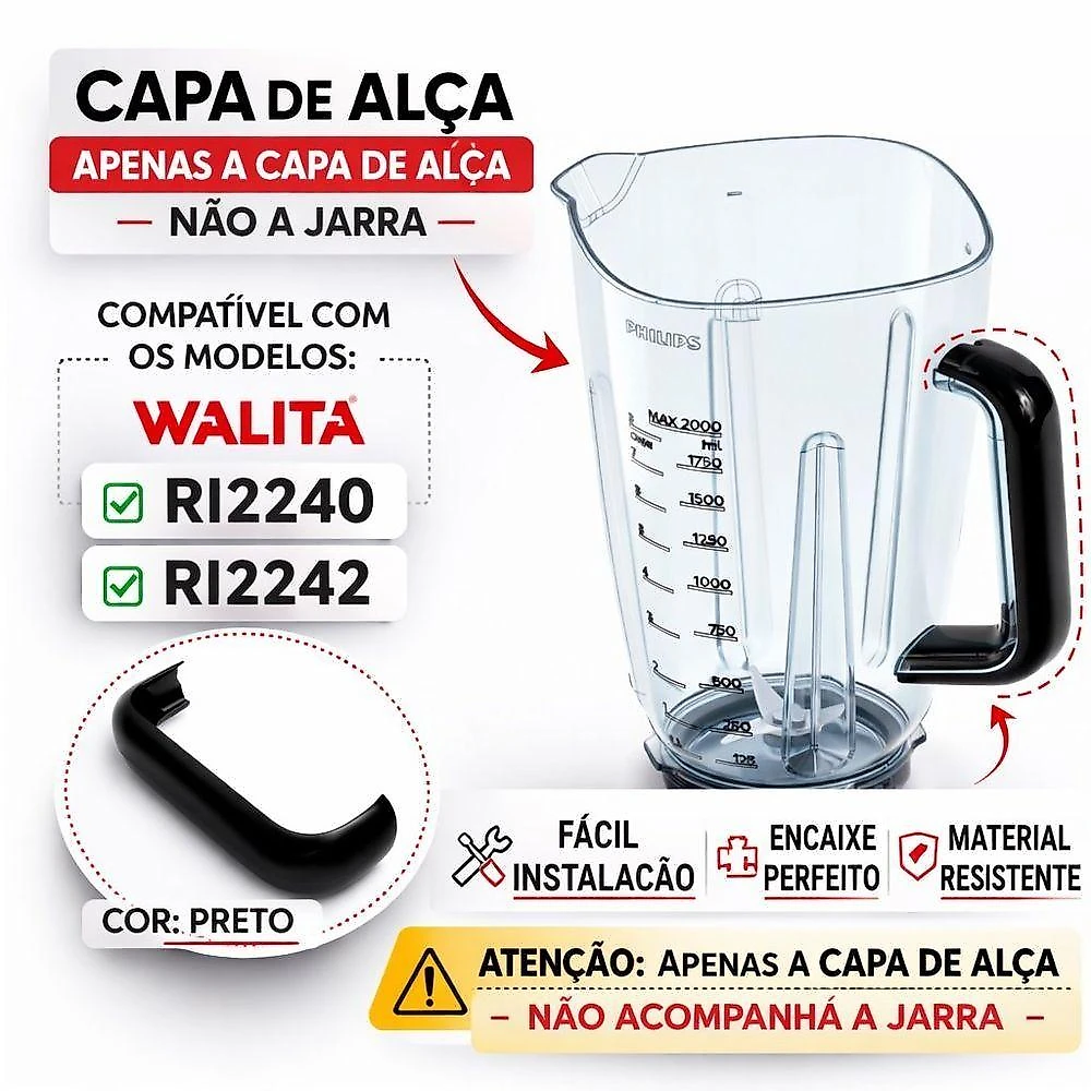 Capa de Alça para Liquidificador Philips RI2240 e RI2242 Preto Bivolt