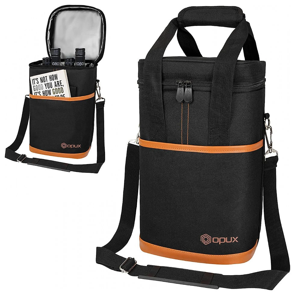 Bolsa Térmica Para Transporte de Vinhos OPUX até 4 Garrafas, Marrom
