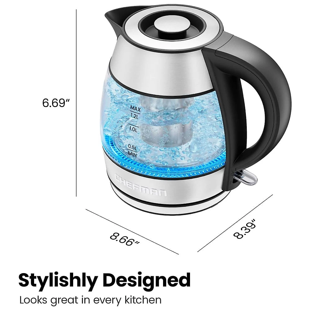 Chaleira Elétrica CHEFMAN 1.2L 1500W para Chá com Infusor de Inox, Desligamento Automático, Proteção contra Fervura a Seco e Luz LED