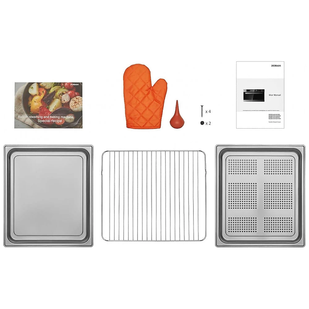Forno elétrico de embutir 48L Robam preto onyx combi vapor air fry convecção 3000W 220V