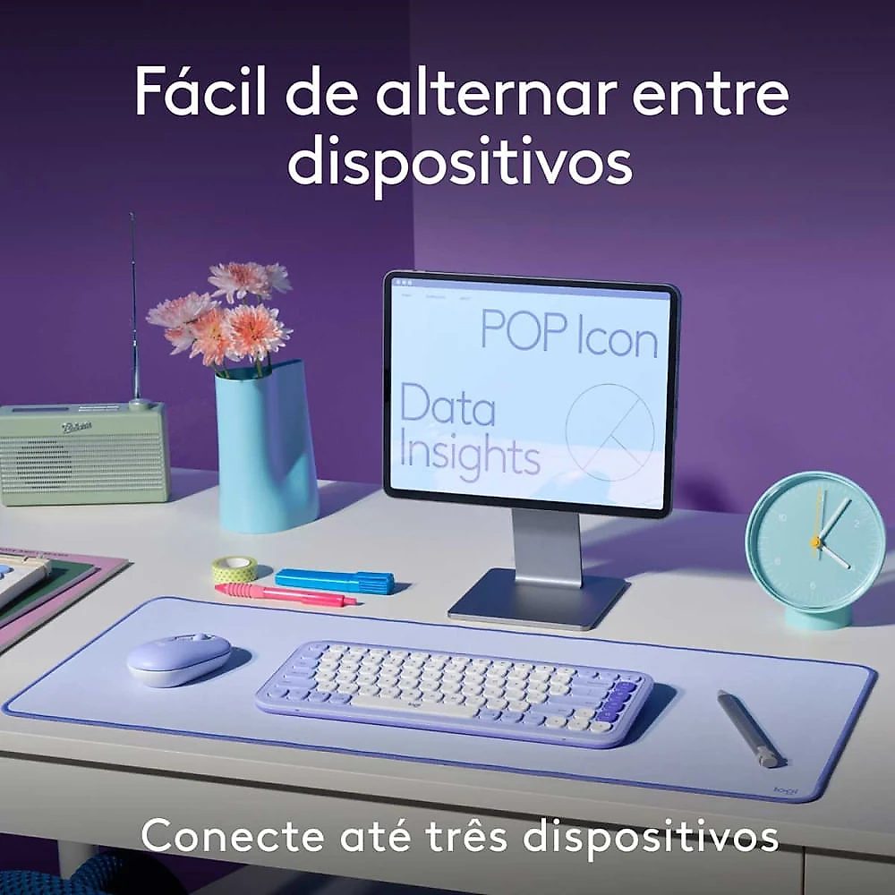 Teclado e Mouse Pop Icon Sem Fio Silencioso Easy-Switch Logitech