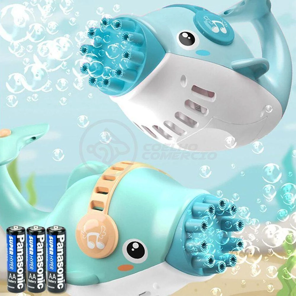 Kit 1 Golfinho Bolha Sabão Criança Infantil+ 3 Pilha Azul 1