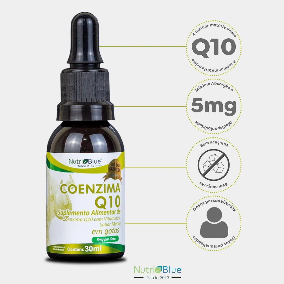 Miniatura Kit 5 Coenzima Q10 Em Gotas - Nutriblue - 5Mg Por Gota