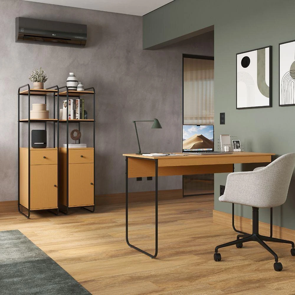 Estante Estilo Industrial De Aço Com Gaveta E Porta Criare Canela