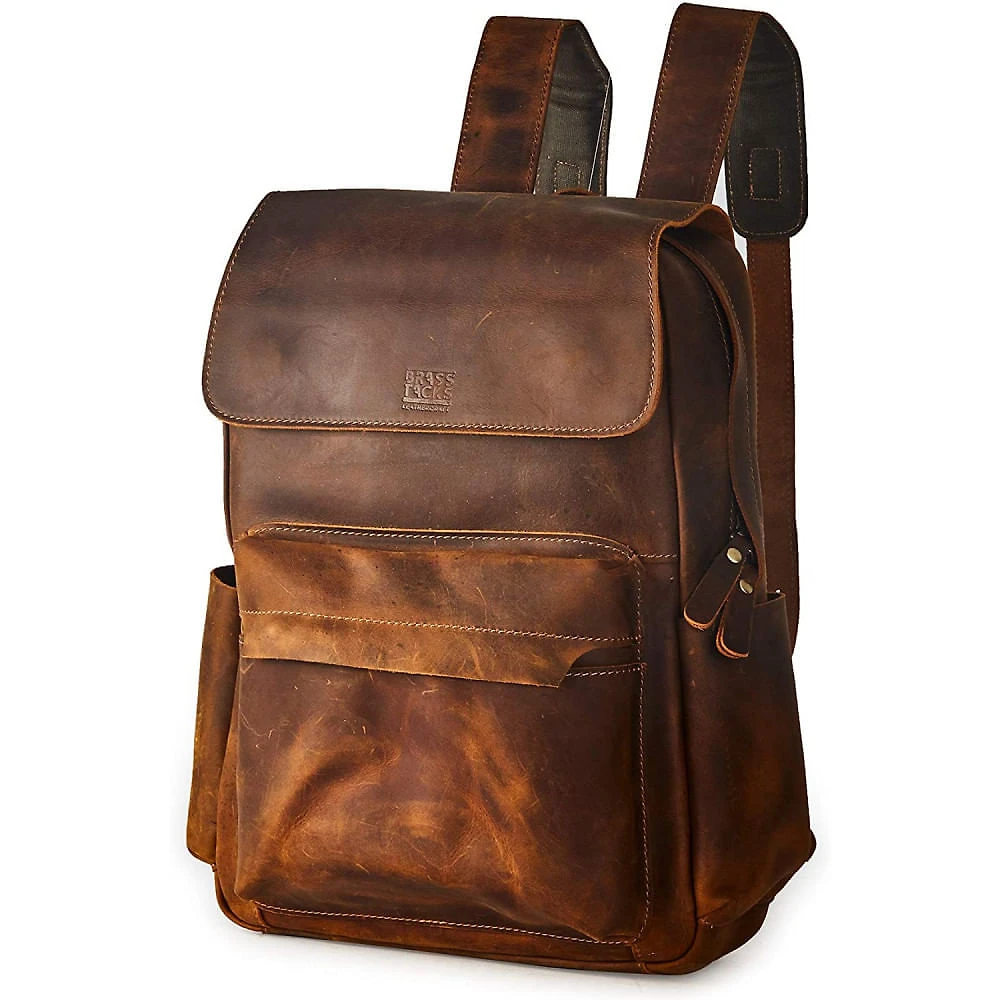 BRASS TACKS Mochila Vintage de Couro Genuíno para LaptopMasculino