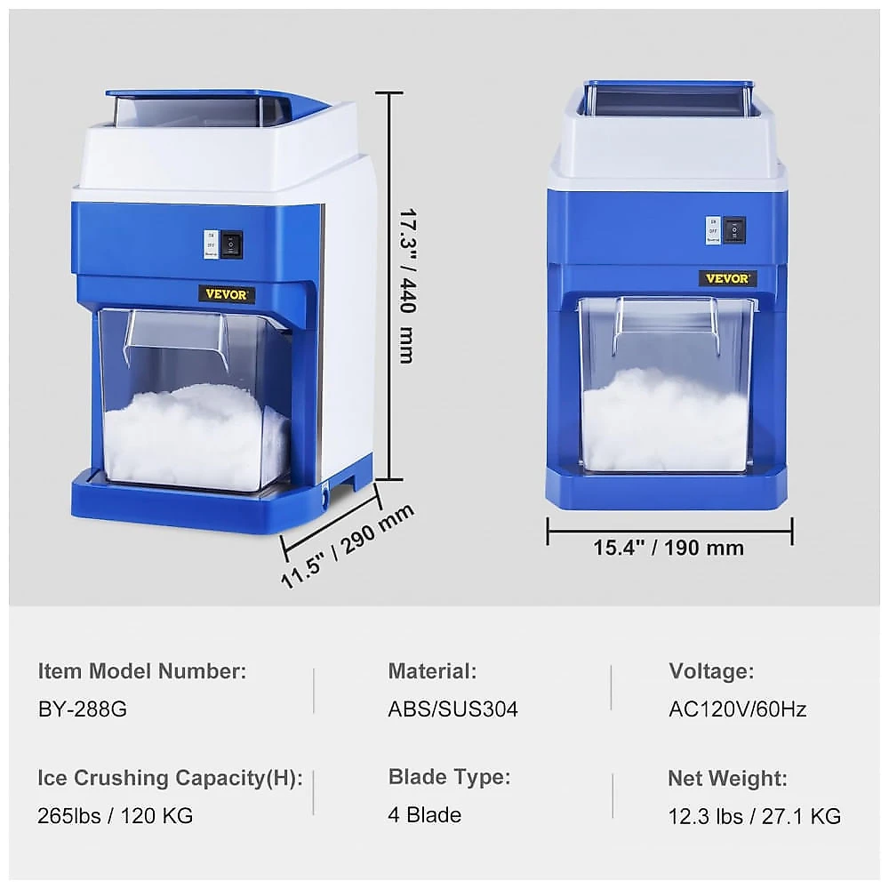 Máquina de Raspadinha Triturador de Gelo VEVOR 265 lbs/h Lâminas Inox 650W Frozen 110V